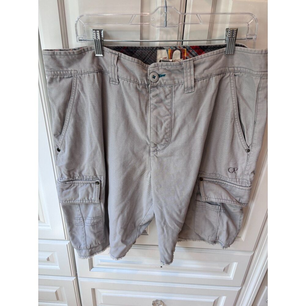 OP Ocean Pacific Men's Cargo Shorts Gray Size 38 Cotton Utility Frayed Hem
